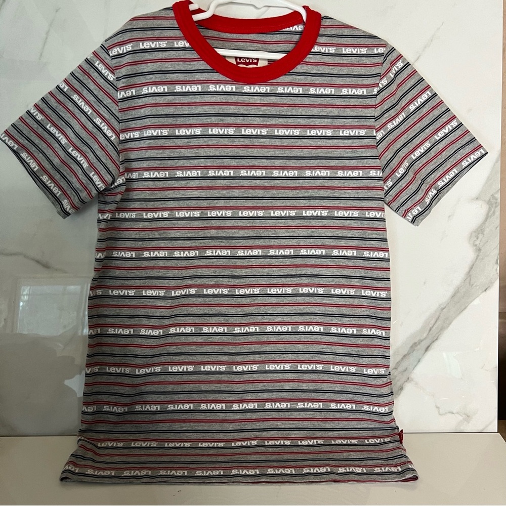 Levi's Classic Red and Gray Striped Short Sleeve Tee